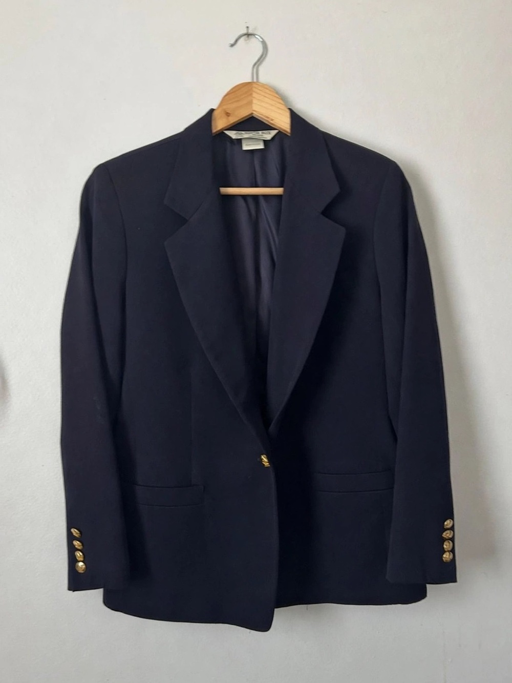 Vintage Austin Reed Petite Navy Blazer Gold Crest Buttons 10P USA